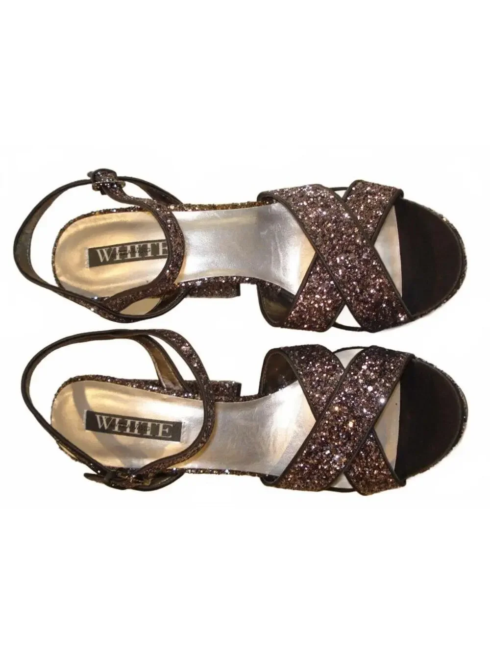 BNWT White by Vera Wang Grey & Black Glitter Heels / Sandals Women's Size 10